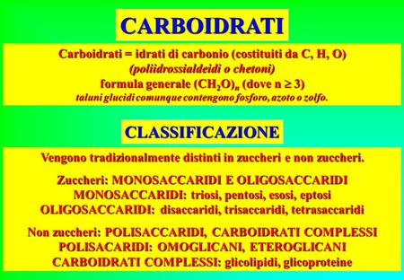 CARBOIDRATI CLASSIFICAZIONE