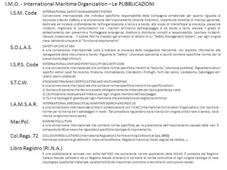 I.M.O. - International Maritime Organization – Le PUBBLICAZIONI