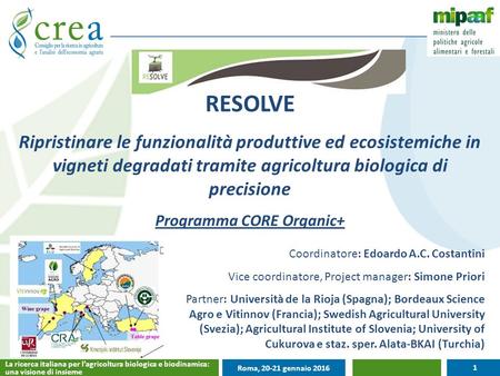 1 La ricerca italiana per l’agricoltura biologica e biodinamica: una visione di insieme Roma, 20-21 gennaio 2016 La ricerca italiana per l’agricoltura.