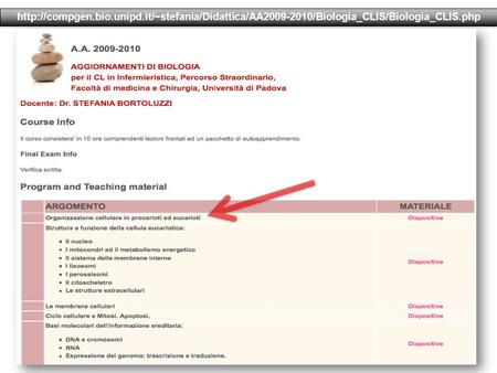 Http://compgen. bio. unipd http://compgen.bio.unipd.it/~stefania/Didattica/AA2009-2010/Biologia_CLIS/Biologia_CLIS.php.