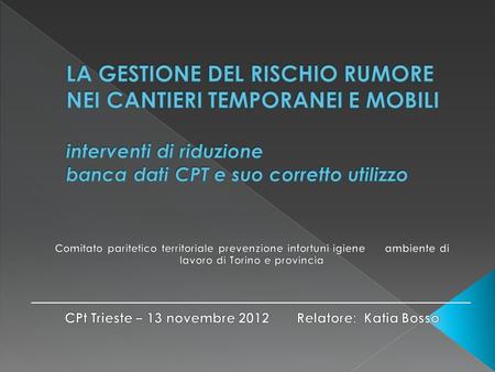 CPt Trieste – 13 novembre 2012 Relatore: Katia Bosso