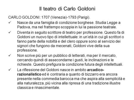 Il teatro di Carlo Goldoni