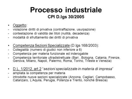 Processo industriale CPI D.lgs 30/2005