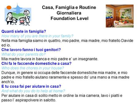 Casa, Famiglia e Routine Giornaliera Foundation Level