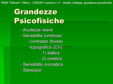 Grandezze Psicofisiche