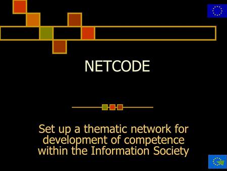 20 maggio 2002 NETCODE Set up a thematic network for development of competence within the Information Society.