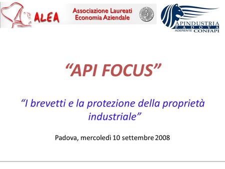 API FOCUS I brevetti e la protezione della proprietà industriale Padova, mercoledì 10 settembre 2008.