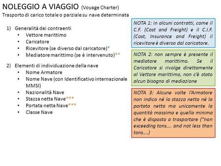 NOLEGGIO A VIAGGIO (Voyage Charter)