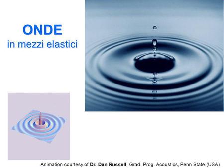 ONDE in mezzi elastici Animation courtesy of Dr. Dan Russell, Grad. Prog. Acoustics, Penn State (USA)