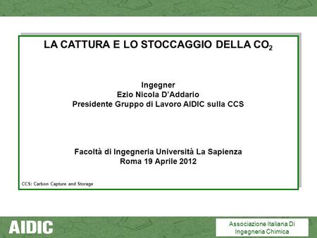 LA CATTURA E LO STOCCAGGIO DELLA CO2