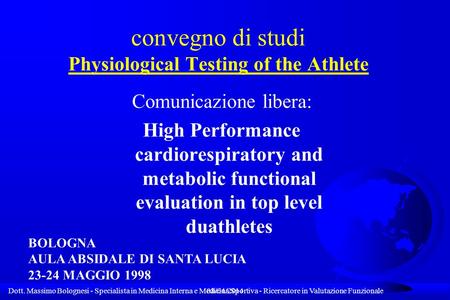 convegno di studi Physiological Testing of the Athlete