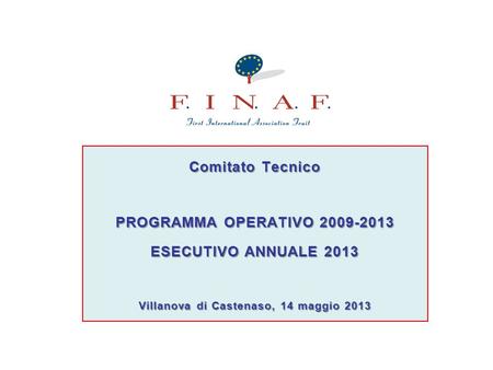 Comitato Tecnico PROGRAMMA OPERATIVO 2009-2013 ESECUTIVO ANNUALE 2013 Villanova di Castenaso, 14 maggio 2013.
