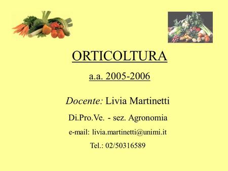 ORTICOLTURA a.a Docente: Livia Martinetti