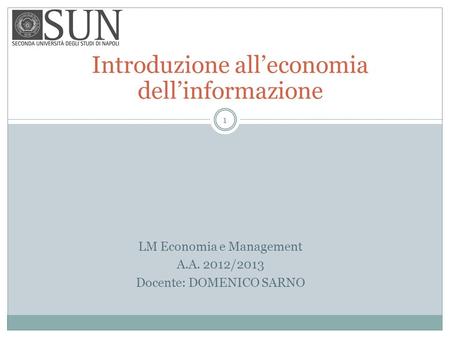 Introduzione all’economia dell’informazione