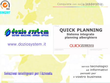 QUICK PLANNING Sistema integrato planning alberghiero TITOLO