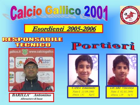 Esordienti RESPONSABILE TECNICO Portieri Calcio Gallico 2001