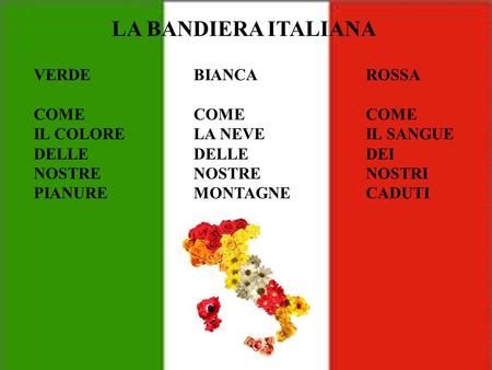 LA BANDIERA ITALIANA VERDE COME IL COLORE DELLE NOSTRE PIANURE BIANCA