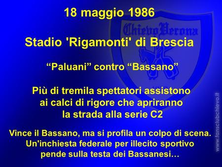18 maggio 1986 Stadio 'Rigamonti' di Brescia