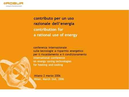 razionale dell’energia contribution for a rational use of energy
