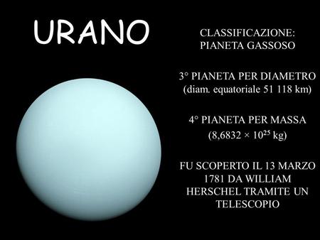 URANO CLASSIFICAZIONE: PIANETA GASSOSO