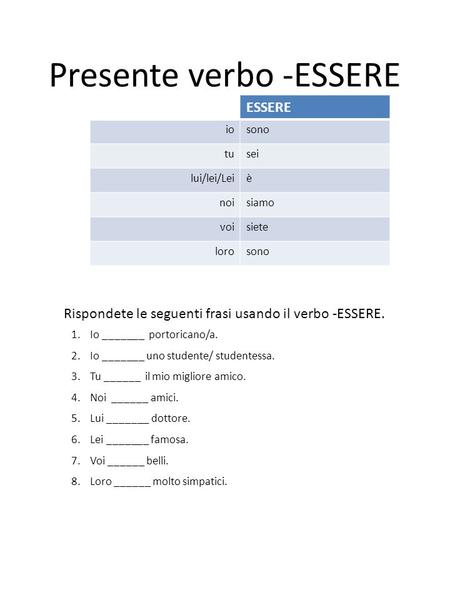 Presente verbo -ESSERE