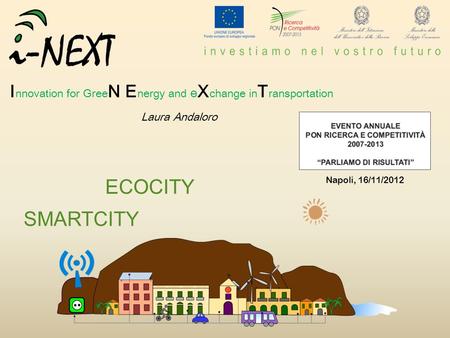 ECOCITY SMARTCITY I nnovation for Gree N E nergy and e X change in T ransportation Laura Andaloro Napoli, 16/11/2012.