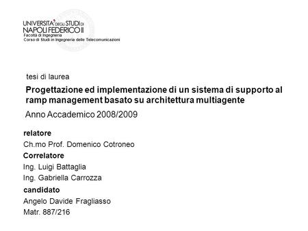 Tesi di laurea Progettazione ed implementazione di un sistema di supporto al ramp management basato su architettura multiagente Anno Accademico 2008/2009.