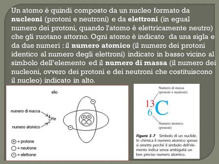 Un atomo è quindi composto da un nucleo formato da nucleoni (protoni e neutroni) e da elettroni (in egual numero dei protoni, quando l'atomo è elettricamente.