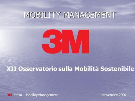 MOBILITY MANAGEMENT MOBILITY MANAGEMENT 3M Italia Mobility Management Novembre 2006 XII Osservatorio sulla Mobilità Sostenibile.