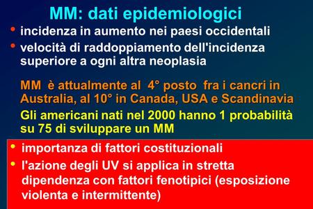 MM: dati epidemiologici