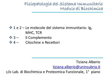 Fisiopatologia del Sistema Immunitario Modulo di Biochimica