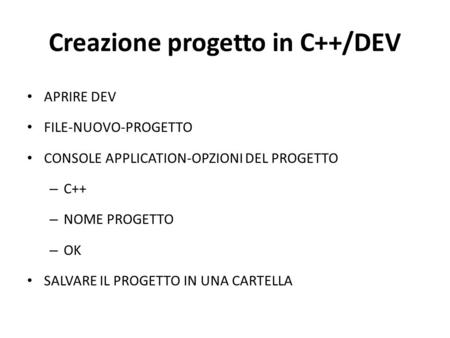 Creazione progetto in C++/DEV