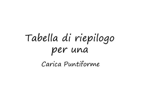 Tabella di riepilogo per una