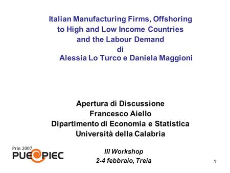 Italian Manufacturing Firms, Offshoring