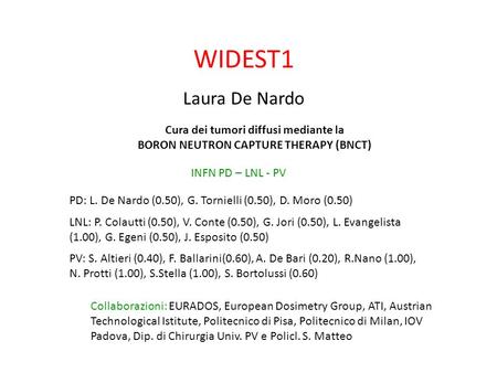 WIDEST1 Laura De Nardo Cura dei tumori diffusi mediante la