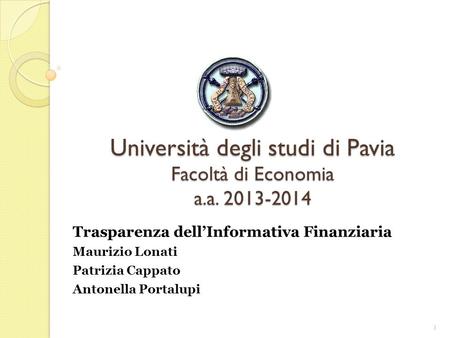 Università degli studi di Pavia Facoltà di Economia a.a