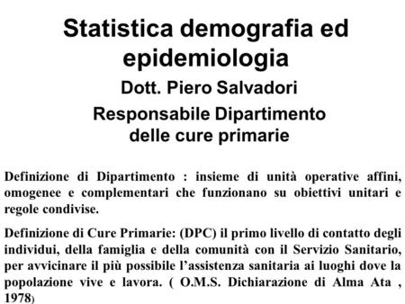 Statistica demografia ed epidemiologia