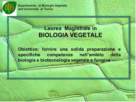 BIOLOGIA VEGETALE Laurea Magistrale in
