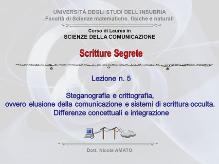 UNIVERSITÀ DEGLI STUDI DELLINSUBRIA Facoltà di Scienze matematiche, fisiche e naturali Corso di Laurea in SCIENZE DELLA COMUNICAZIONE Dott. Nicola AMATO.