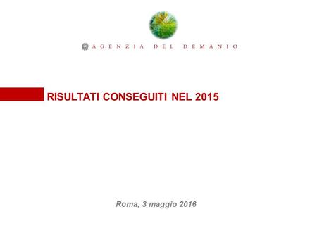 RISULTATI CONSEGUITI NEL 2015 Roma, 3 maggio 2016 1.