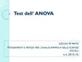 Test dell’ ANOVA L EZIONI III PARTE F ONDAMENTI E METODI PER L ’ ANALISI EMPIRICA NELLE SCIENZE SOCIALI A. A. 2015-16.