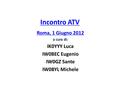 Incontro ATV Roma, 1 Giugno 2012 IK0YYY Luca IW0BEC Eugenio