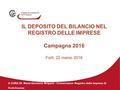 A CURA DI: Maria Giovanna Briganti - Conservatore Registro delle Imprese di Forlì-Cesena IL DEPOSITO DEL BILANCIO NEL REGISTRO DELLE IMPRESE Campagna 2016.