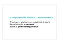 La responsabilità tributaria – amministrativa - Tipologia » violazione contabile/tributaria - Accertamento » sanzione - Effetti » personalità giuridica.