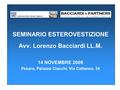 SEMINARIO ESTEROVESTIZIONE Avv. Lorenzo Bacciardi LL.M. 14 NOVEMBRE 2008 Pesaro, Palazzo Ciacchi, Via Cattaneo, 34.