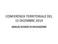 CONFERENZA TERRITORIALE DEL 15 DICEMBRE 2014 ANALISI SCHEDE DI RILEVAZIONE.