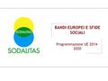 BANDI EUROPEI E SFIDE SOCIALI Programmazione UE 2014- 2020.