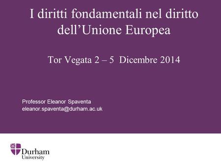 I diritti fondamentali nel diritto dell’Unione Europea Tor Vegata 2 – 5 Dicembre 2014 Professor Eleanor Spaventa