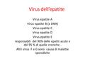 Virus dell’epatite Virus epatite A Virus epatite B (a DNA) Virus epatite C Virus epatite D Virus epatite E responsabili del 90% delle epatiti acute e del.