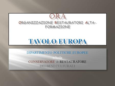 DIPARTIMENTO POLITICHE EUROPEE scheda CONSERVATORE & RESTAURATORE DEI BENI CULTURALI DIPARTIMENTO POLITICHE EUROPEE scheda CONSERVATORE & RESTAURATORE.